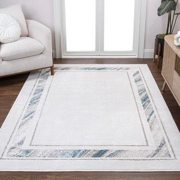 Athens Classic Border Marble Pattern High-low Area Rug
